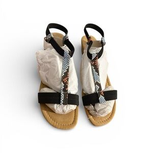 Alfani Voyage Black Sandals with Coral, Turquoise & Pink Snake-Print Straps 12M